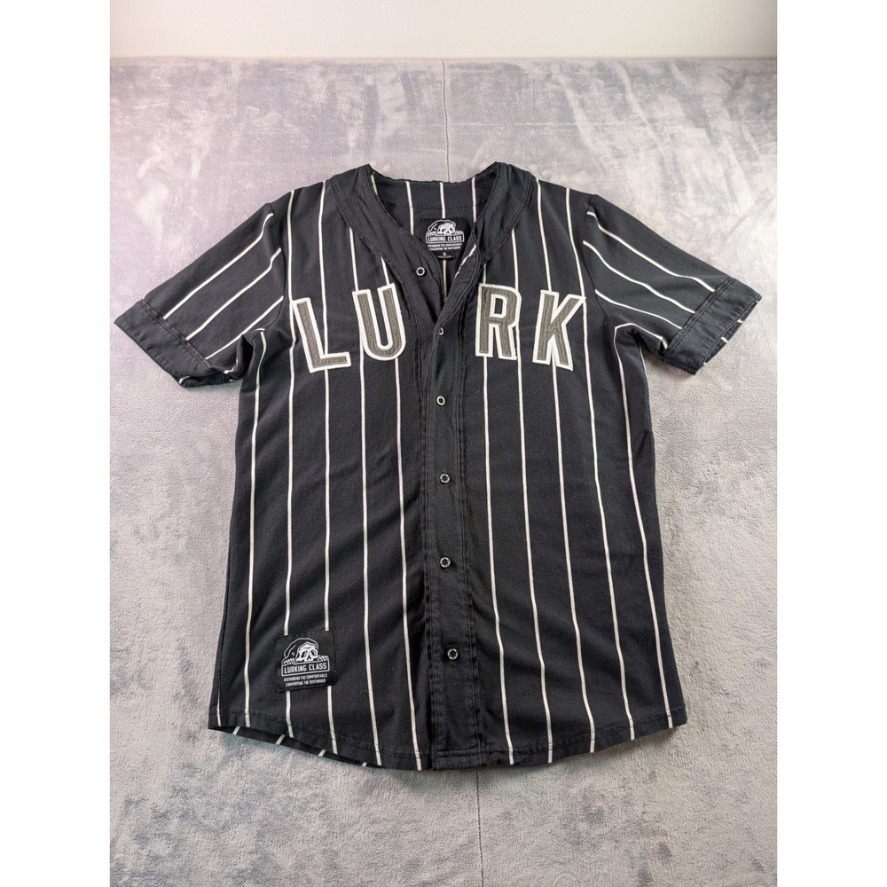 Lurking Class Sketchy Tank Black Pinstripe Baseball Jersey Skull Shirt‎ Men's S